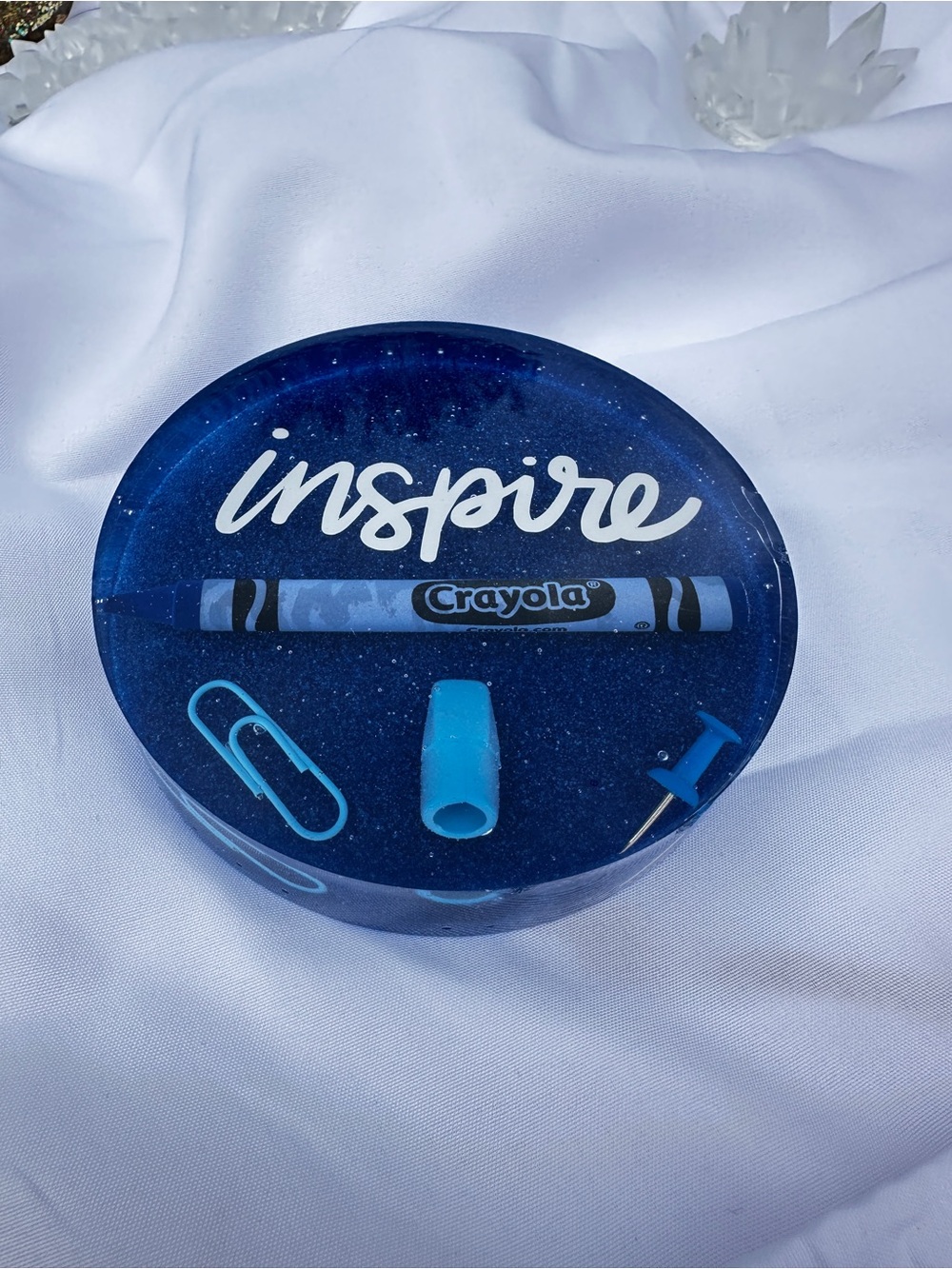 Darker blue inspire resin coaster